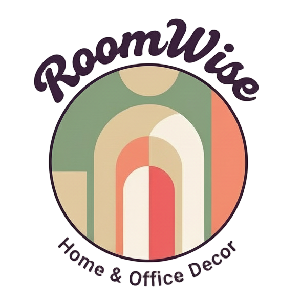 Logo of RoomWise Home & Office Decor with a colorful arch design on a white background