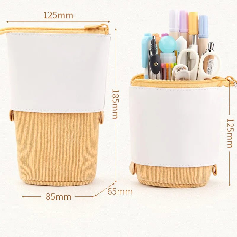 Corduroy Retractable Pop-Up Pencil Case – Telescopic Pen Holder & Desk Organizer - RoomWise