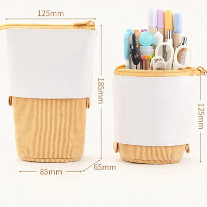 Corduroy Retractable Pop-Up Pencil Case – Telescopic Pen Holder & Desk Organizer - RoomWise