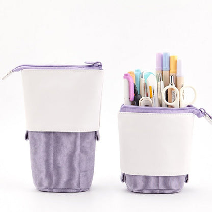 Corduroy Retractable Pop-Up Pencil Case – Telescopic Pen Holder & Desk Organizer - RoomWise