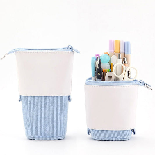 Corduroy Retractable Pop-Up Pencil Case – Telescopic Pen Holder & Desk Organizer - RoomWise