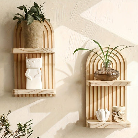 Wooden Double Wall Shelves – Set of 2 - RoomWise