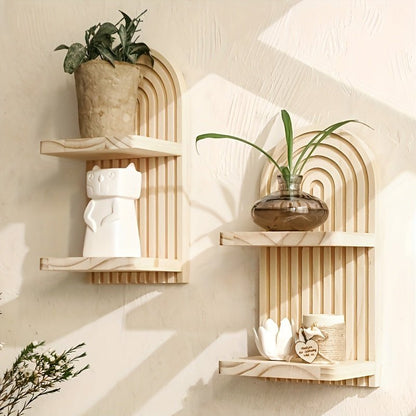 Wooden Double Wall Shelves – Set of 2 - RoomWise