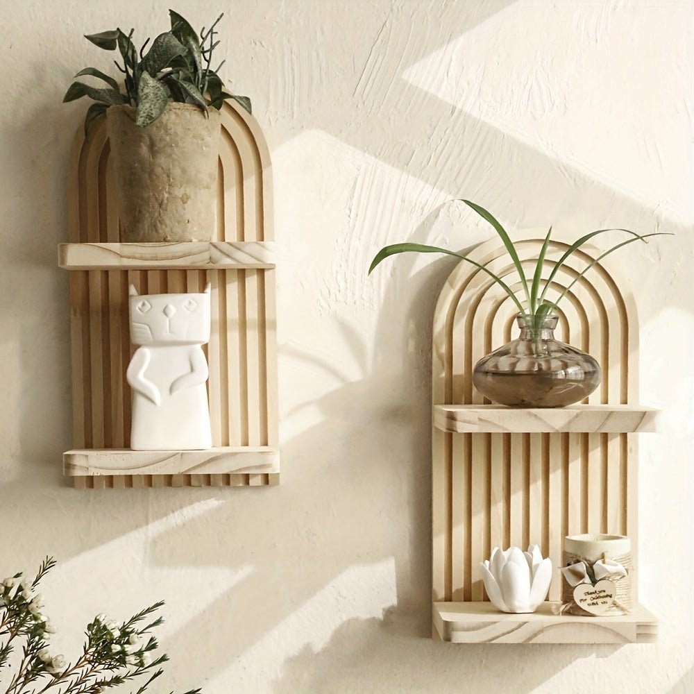 Wooden Double Wall Shelves – Set of 2 - RoomWise